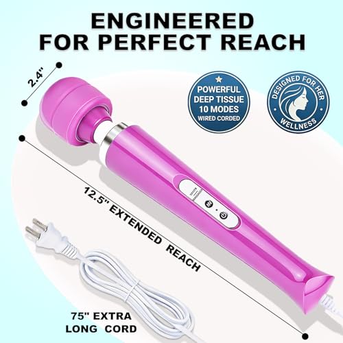 Image of Handheld Electric Back Massager, 10 Speed Wired Deep Tissue Vibrating Massager for Muscle Aches (Purple)
