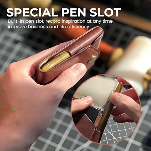 Vintage Handmade Leather Wallet, Compact Wallets for Cash, Leathers Business Card Holder, Men's Wallets Built-In Pen Slot(2*B)2