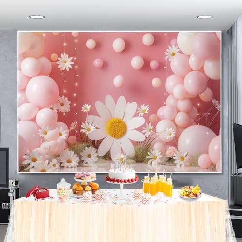 Fondo de Flores Daisy 7x5ft Rosa para Baby Shower miniatura 5