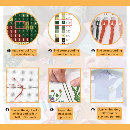 Image of FREEBLOSS 11CT Cross Stitch Kit Stamped Cross Stitch Craft Kit with Stitching Guide for Beginners Floral Folk Pattern Embroidery Set Crossstitch Wall Hanging Set 17x17inch