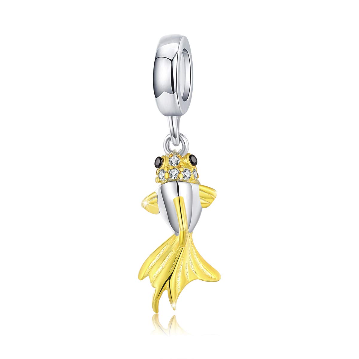 Breloque queue de poisson en argent sterling 925 plaqué or compatible avec bracelets et colliers Pandora