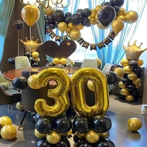 Image of 200 Pcs Black and Gold 5 Inch Balloons Metallic Chrome Gold Black Latex Thicken Small Balloon for Wedding Birthday Graduation Baby Shower Christmas Halloween Valentine's Day Party Decorations