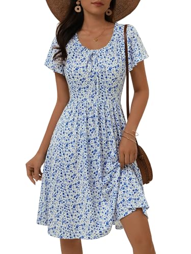 OURIN Spring Midi Dresses for Women Short Sleeve Pastel Petite