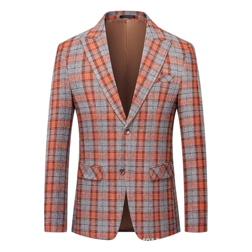 Men's Plaid Suit Blazer Slim Fit Dress Jackets 2 Buttons Casual Checkered Wedding Tuxedo Sports Coat for Prom Party JJK026