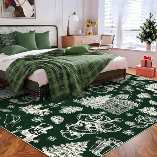Tapete navideño lavable Garvee 8x10 verde miniatura 2