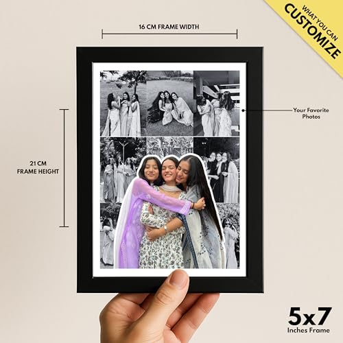 Image of Framekaari Friends Customised Photo Frame | Personalised Birthday Gift | Custom Photo Collage | Synthetic Wood Frame | Tabletop & Wall Mount | Room & Home Decor | 16x21 cm (Design-02)