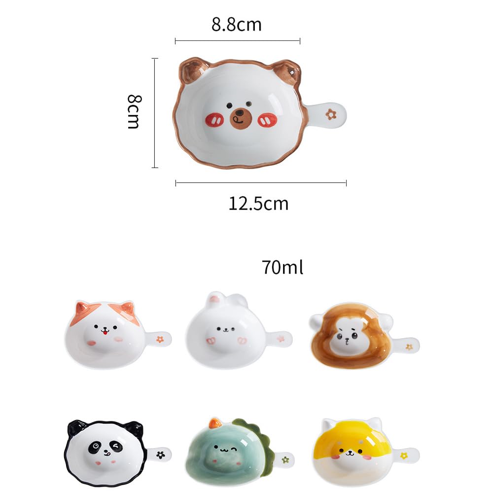 Cute Sauce Dish Handle Ceramic Household Small Seasoning Hot Pot Dipping Side Soy Vinegar (Brown Bear)