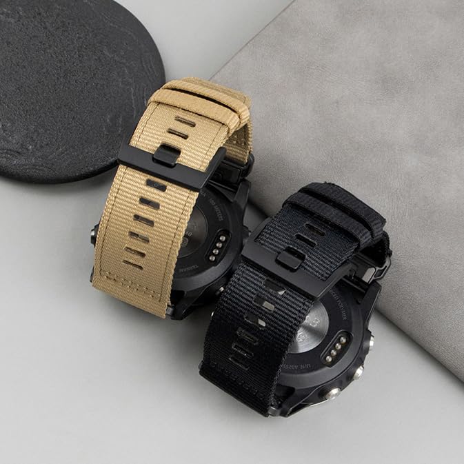 22mm Military Nylon Watch Band for Garmin Instinct/Fenix 7/ Fenix 6/ Fenix 5/ EPIX 2/ Forerunner 955 965, Adjustable Rugged Nylon Sports Wrist Strap for Descent G, MARQ(Black)