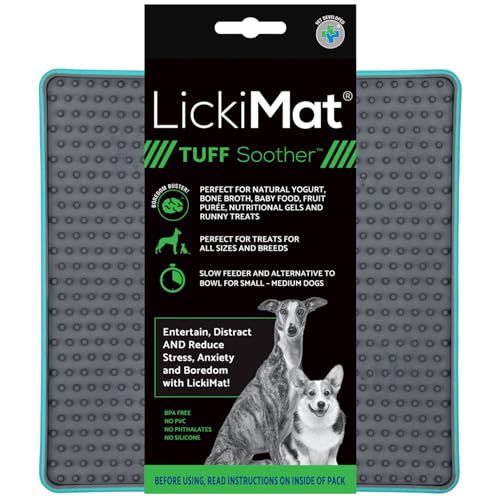 LickiMat Tuff Heavy-Duty Soother Dog Slow Feeder Lick Mat Boredom Anxiety Reducer; Perfect for Food Treats Yogurt or Peanut Butter Fun Alternative to a Slow Feed Dog Bowl Turquoise