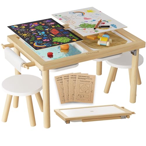 Image of Easyego Toddler Sensory Table with Chair Set – Educational Kids Table for Sand and Water Play with Foldable Storage Bins, Ideal Gift for Children (No Paper Roll Included)