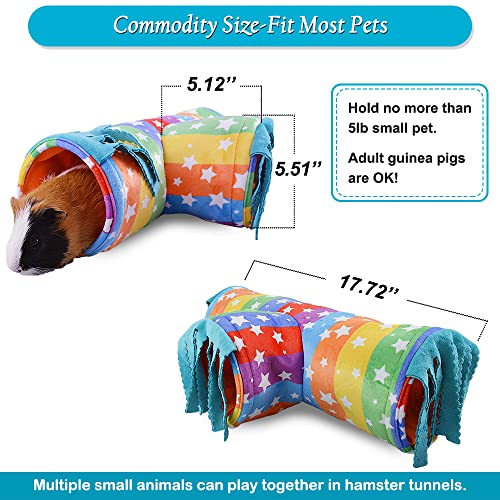 Image of Guinea Pig Tunnel-HOMEYA Guinea Pig Hideout,Collapsible 3 Way Hamster Play Tubes with Fleece Forest Curtain,Small Animal Pet Toys and Cage Accessories for Rabbit Bunny Ferret Rat Hedgehog-L