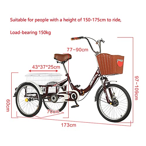 Senioren/Erwachsene Dreiräder Faltbare 20 Zoll 3 Rad Fahrräder Cruise Bike Single Speed Dreiräder Stoßdämpfer Gabel mit Einkaufskorb (Grau) – Bild 3