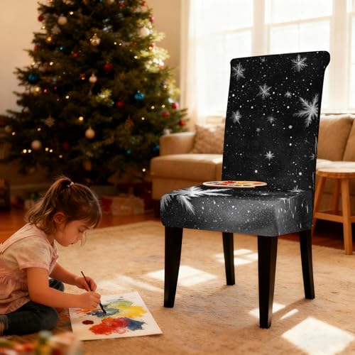 Image of Nuxovilar 4PCS Snowflake Pattern Minimalist Stretch Chair Covers | Stretch Slipcover Minimalist Protector Snowflake Wrap Seat Guard Dining Room Home Cafe Party (Snowflake Pattern)