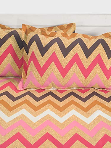Image of Swayam Roto Cotton Single Bedsheet with 1 Pillow Cover | Size 60 x 90 inch | 144 TC | Geometric Design | Soft Breathable Bed Sheet | Comfortable & Durable for Bedroom - Brown