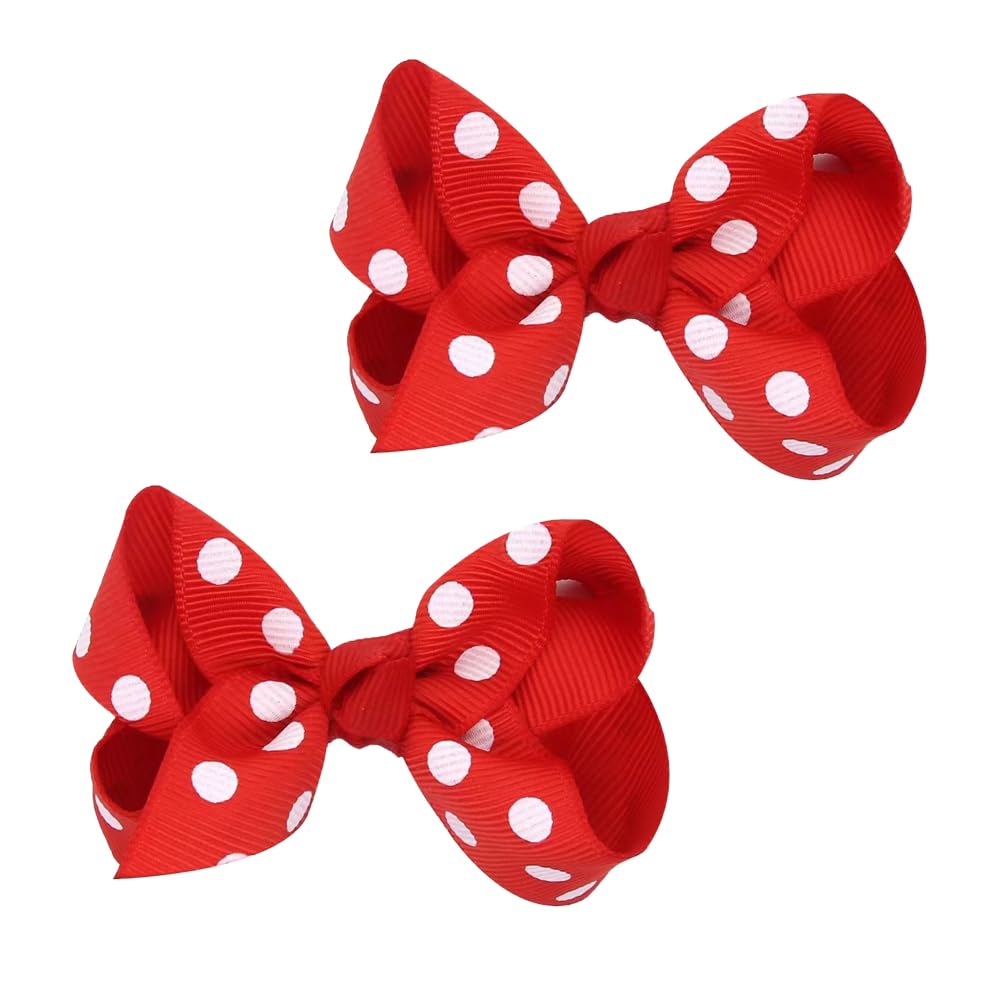 BOENBE LOVED Grosgrain Ribbon Polka Dot Hair Bow Baby Girls Polka Dot Hair Clips Infant Toddler Polka Dot Hair (red)