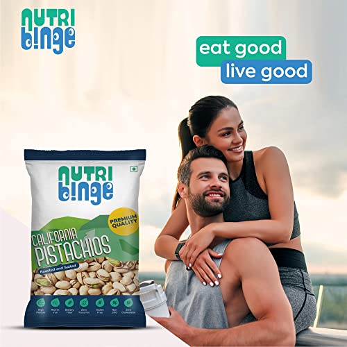 Image of NUTRI BINGE Pistachios (Pista 100 Grams) - Pack of 6, Premium California Roasted and Salted Pista Dry Fruits, Fresh Nutrient Rich Vegan Healthy Snacks