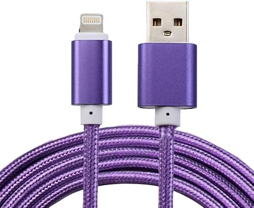 Generic 8-Pin to USB 2.0 Cable, 2m, Woven Nylon, Metal Head, Purple