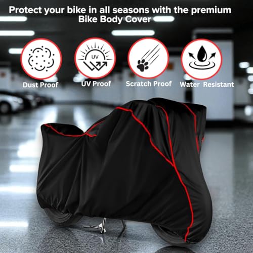 Image of Water Resistant Bike Cover for TVS Apache RTR 180 | All Weather, UV Heat Resistant, Dustproof, Triple Stitched, Windproof Elastic Bottom