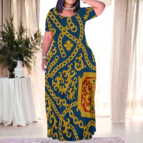 Image of PinkPatty Plus Size Maxi Dress for Women Summer Casual Short Sleeve Tshirt Dresses with Pockets (XL-6XL)