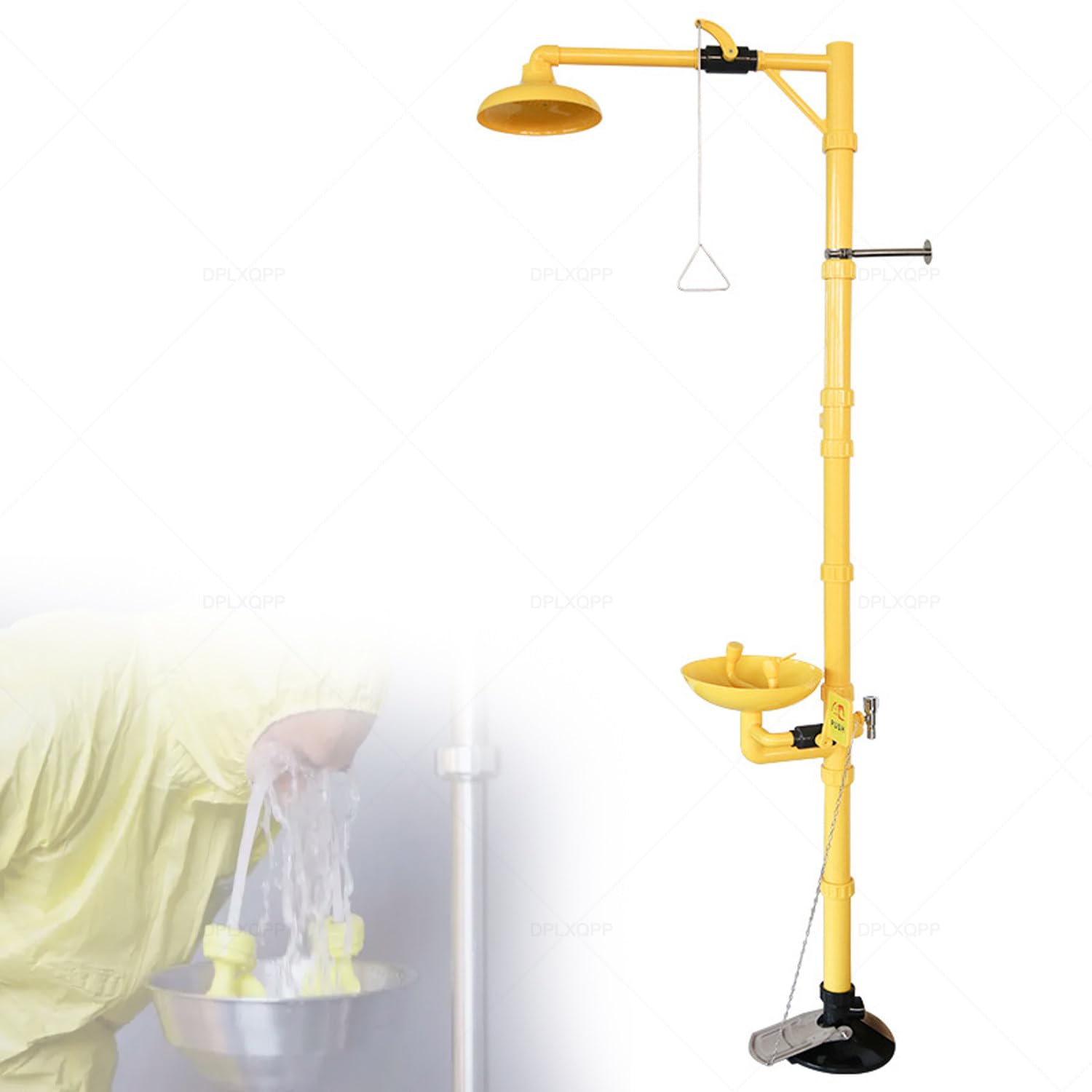 Combo de estación de ducha y lavado de ojos de emergencia, tecnología anticongelante, 9-16 l/min, para seguridad de laboratorio y petroquímica con pedal de pie