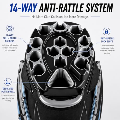 CaddyX 14-Way Golf Cart Bag, Professional Organizer Cart Bag with Anti-Rattle Top - image 2
