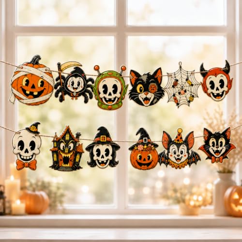 Image of Halloween Vintage Banner, 12 Piece Retro Halloween Hanging Decorations
