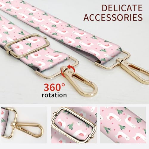 Image of Purse Strap Replacement Crossbody, 3.8cm Wide Shoulder Strap Adjustable Replacement Belt Gold Buckle, Handbag Crossbody Bag Strap Pink Alpacas