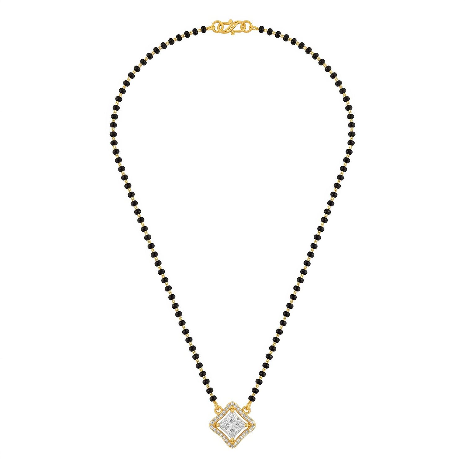 Princess Cut Square Solitaire CZ Halo Pendant Mangalsutra for Women | Stainless Steel| Black Bead Chain | Nuelx-image-36