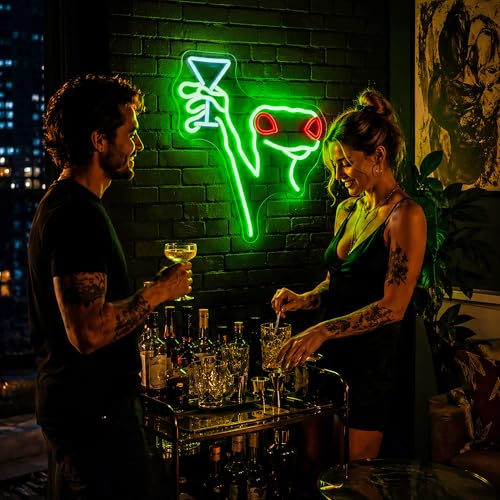 Image of Neon Sign, Lizard Martini Neon Signs for Wall Decor - Dimmable LED Signs for Bedroom, Living room, Gaming Room, Party, Bar, Home Decor - USB Powered Light Up Sign Decorations Gift