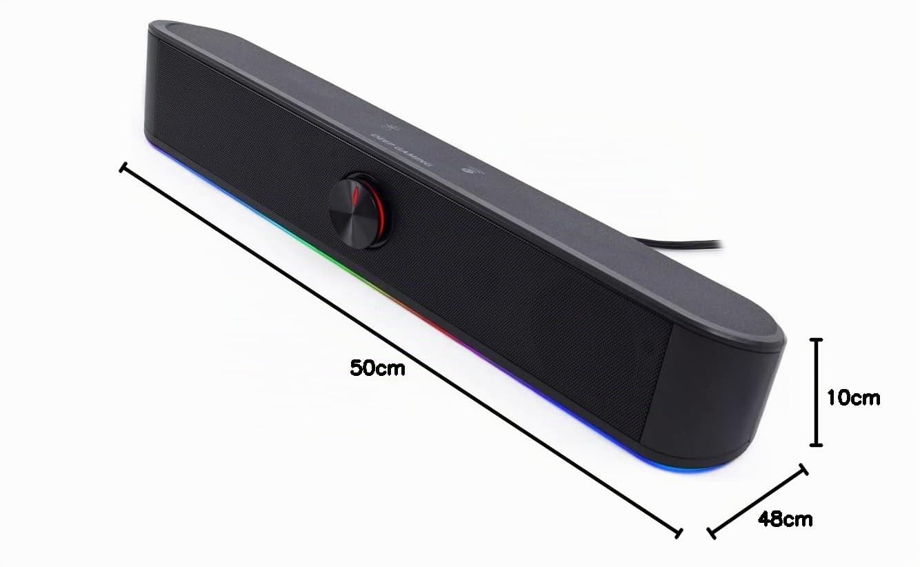 CoolBox DeepGaming Barra Sonido PC con Iluminación RGB R200B - Altavoces PC Gaming Estéreo 2.0, 6 W RMS, Entrada 3,5 mm Jack + Bluetooth 5.0, para PC, Ordenador Portátil, TV - Negro