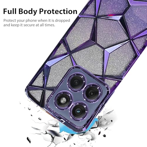 Image of VONZEE Gradient Glitter Case for Moto Edge 60 Fusion, Luxury Electroplated 3D Cube, Diamond Bling Shiny Soft TPU Clear Shockproof Protective Phone Cover for Girls Women (Deep Purple)