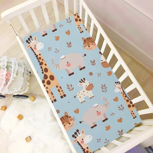 Image of Lion Giraffe Cow Pattern Crib Sheets Stretchy Portable Sheets for Baby Toddler Breathable Soft Crib Mattress Sheet for Girls Boys