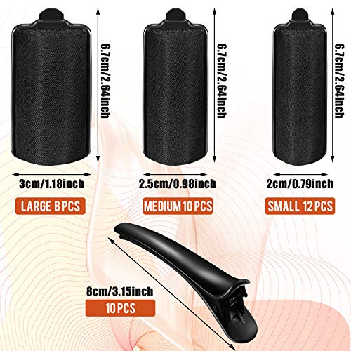 40 Pieces Sponge Hair Rollers Satin Rollers Silk Foam Rollers Women Hair Curlers with Duck Teeth Clips for Hairdressing Styling(Multi-size,Black) - Image 3