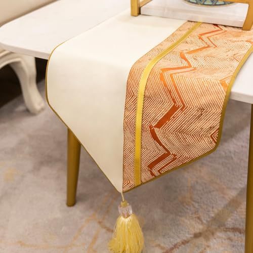 Chemin de table moderne 33x240cm mariage champêtre avec pompons - 3