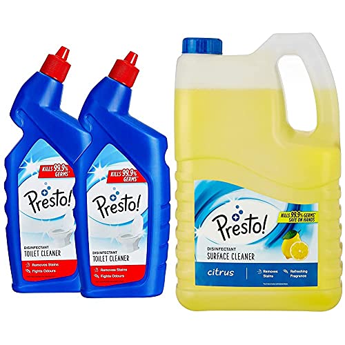 Image of Toilet Cleaner - 1 L (Pack of 2) Amazon Brand - Presto! Disinfectant Surface Cleaner - 5 L (Citrus)