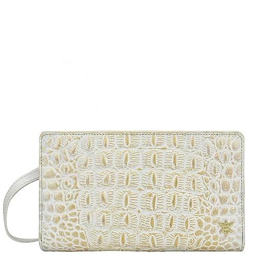 Image of Anuschka Women's Hand-Painted Genuine Leather Organiser Wallet Crossbody - Croco Embossed Cream Gold