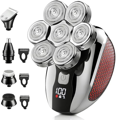 Rasoir électrique flottant 7D étanche humide et sec avec écran LED et kit de toilettage crâne