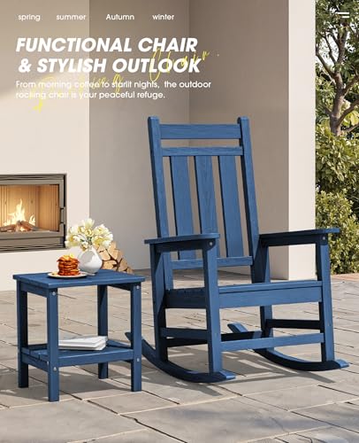 Image of KINGYES Oversized Outdoor Rocking Chair, HDPE Patio Rockers, Blue