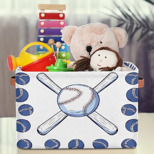 Image of Sport Baseball Storage Baskets for Organizing, Fabric Collapsible Storage Bins Box Baseball Bat Decorative Toy Organizer Baskets for Closet Shelves Gift Basket 2Pcs