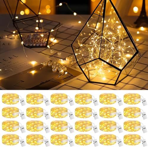 Image of 24Pack Fairy Lights with Timer, 7ft 20 LED Twinkle Light Battery Operated 3 Modes, Mini String Lights for Christmas Trees Wreath Party DIY Mason Jars Bottles Decor, Warm White