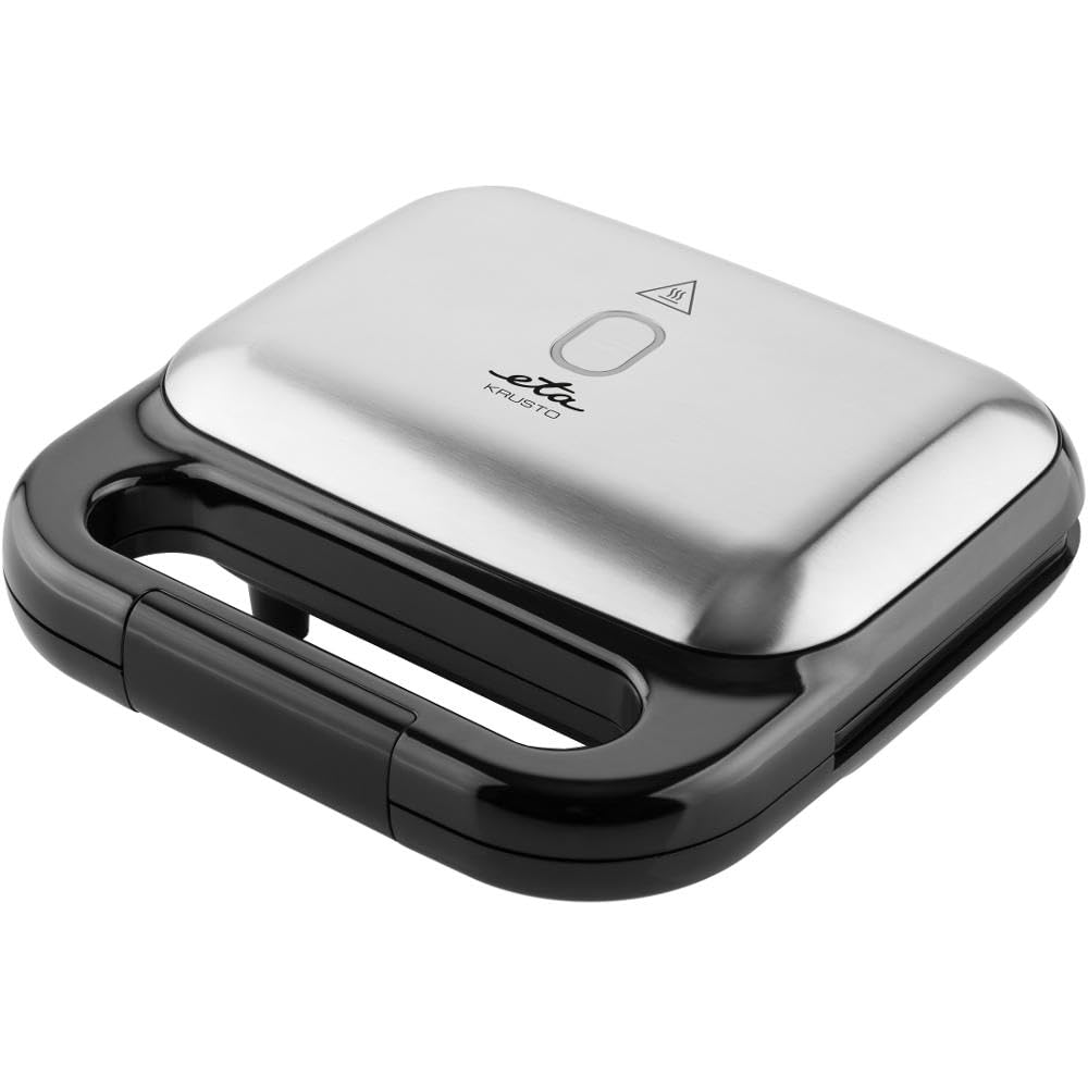 ETA Krusto Sandwichmaker I 750 W I toast e sandwich con piastre antiaderenti, controllo automatico della temperatura, manico termoisolato, piedini antiscivolo, nero/acciaio inossidabile