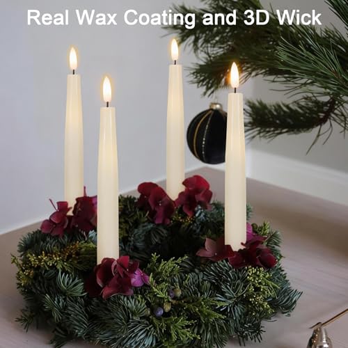 Image of Flameless Taper Candles Battery Operated with Remote Timer, Real Wax LED Taper Candles with 3D Flickering Wick, 4 Pack Ivory Flameless Candlesticks for Spring Wedding Home Bedroom Decor