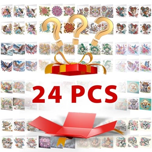 Image of 24 Pack DIY Diamond Art Greeting Cards Surprise, 5D Diamond Painting Card Kit with Envelopes for Adults, Handmade Crystal Rhinestone Art Card Craft Gift, Diamond Art Birthday Christmas Thank You Cards