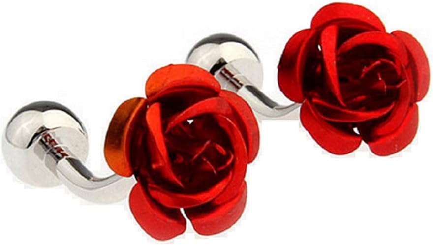 MRCUFF Rose Flower Red Pair of Cufflinks in a Presentation Gift Box with a Polishing Cloth