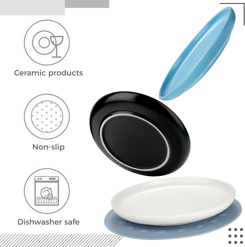 Set of 3 Cat Food Plates, Wide Ceramic Feeding Dishes for Cats and Kittens, Includes Non-Slip Silicone Pads, Whisker-Relief Shallow Bowls, Dishwasher Friendly