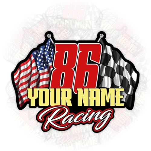 Custom Racing Number Name Flag Sticker – Personalized Motorsports Decal