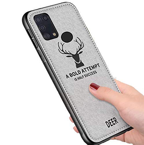 FancyArt Designer Cotton Fabric Leather Case Samsung Galaxy A21s Deer Pattern Inspirational Soft Case for Samsung Galaxy A21s - Gray
