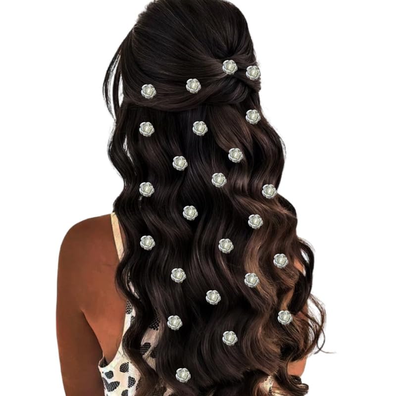 Ansh Rose-Juda Hair Pins: Effortlessly elegant with pearl bead accents. Each pack contains 24 pieces, perfect for easy DIY styling and enhancing your hairstyle_2279_Silver