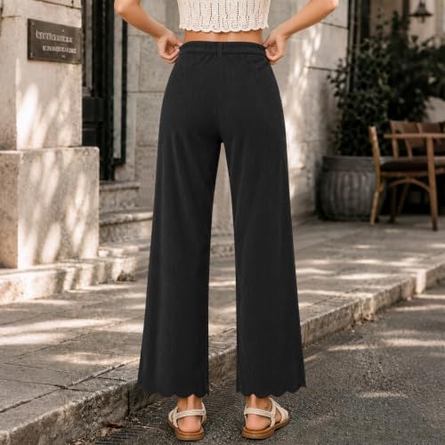 Women's Corduroy Pants Scalloped Hem Brown Wide Leg Pants Casual Trousers - image 3