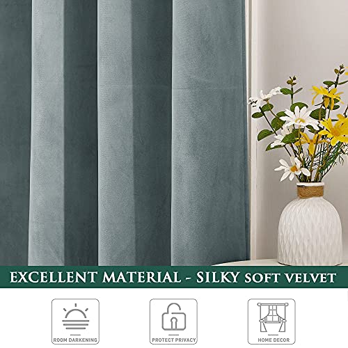 Stangh Velvet Curtains 96 Inches Long - Elegant Decor Home Office Curtain Panels Privacy Assured & Block Out Sunlight For French Door/Boys Room/Living Room, Stone Blue, W52 X L96, 2 Panels #TOP4